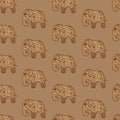 Seamless pattern brown elephants ethnic Indian ornate